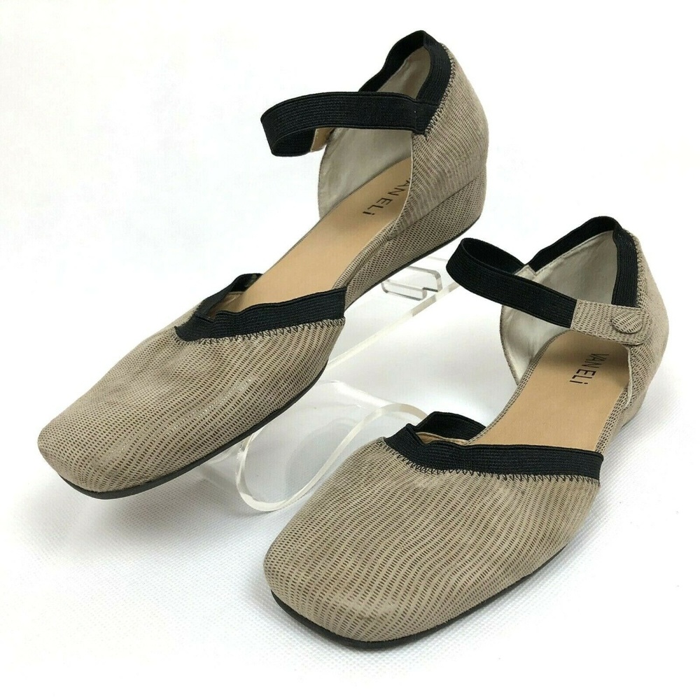 Vaneli Beige Leather Wedge Mary Jane Shoes Size 9M